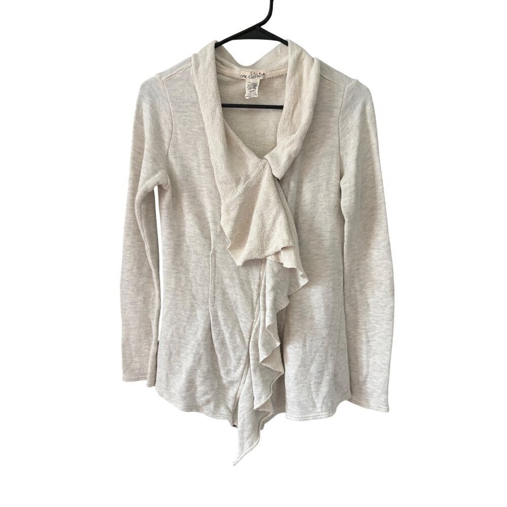 One Clothing Women's Light Tan Ruffled Front Cardigan
